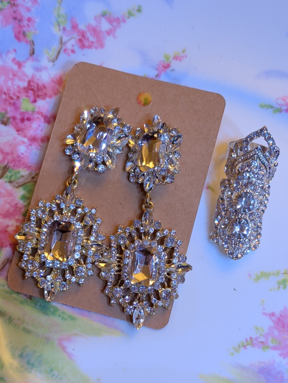 Sparkling Crystals Statement Bundle: Earrings And Adjustable Ring